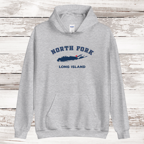RETIRED DESIGN | NO DATE | Classic North Fork Long Island Hoodie | Adult Unisex | Sport Grey