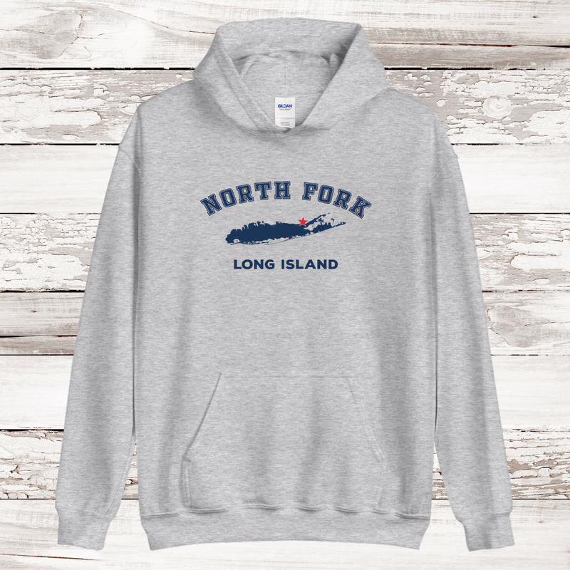 RETIRED DESIGN | NO DATE | Classic North Fork Long Island Hoodie | Adult Unisex | Sport Grey M