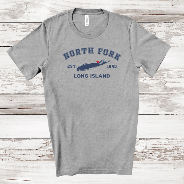 Classic North Fork Long Island T-shirt | Adult Unisex | Athletic Heather