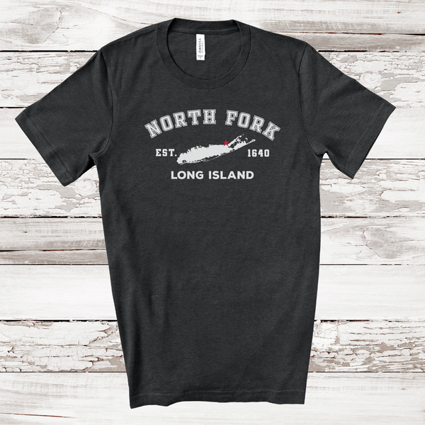 Classic North Fork Long Island T-shirt | Adult Unisex | Dark Grey Heather
