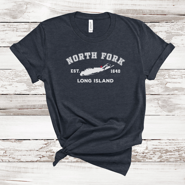 Classic North Fork Long Island T-shirt | Adult Unisex | Heather Navy