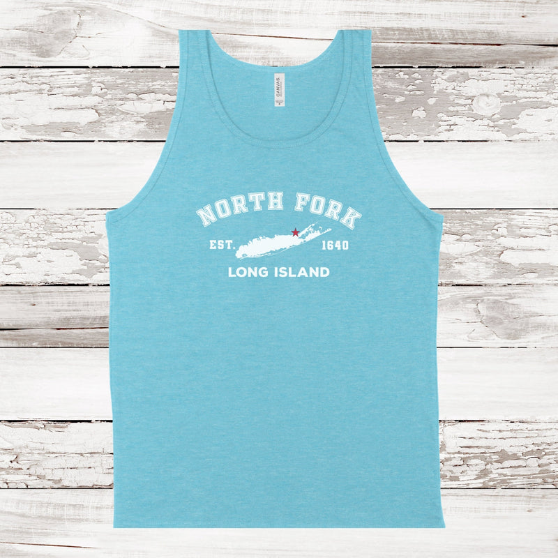 Classic North Fork Long Island Unisex Tank Top Aqua Triblend