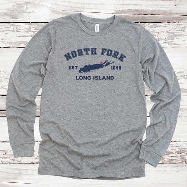 Classic North Fork Long Island Long Sleeve T-shirt | Adult Unisex | Athletic Heather