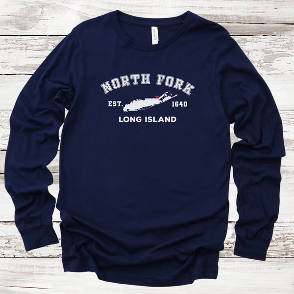 Classic North Fork Long Island Long Sleeve T-shirt | Adult Unisex | Navy
