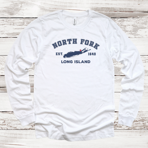 Classic North Fork Long Island Long Sleeve T-shirt | Adult Unisex | White