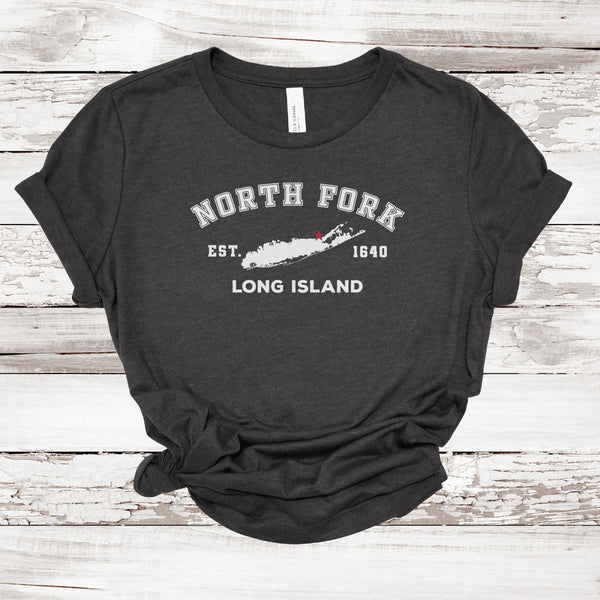 Classic North Fork Long Island T-shirt | Women's Relaxed Fit | Dark Grey Heather