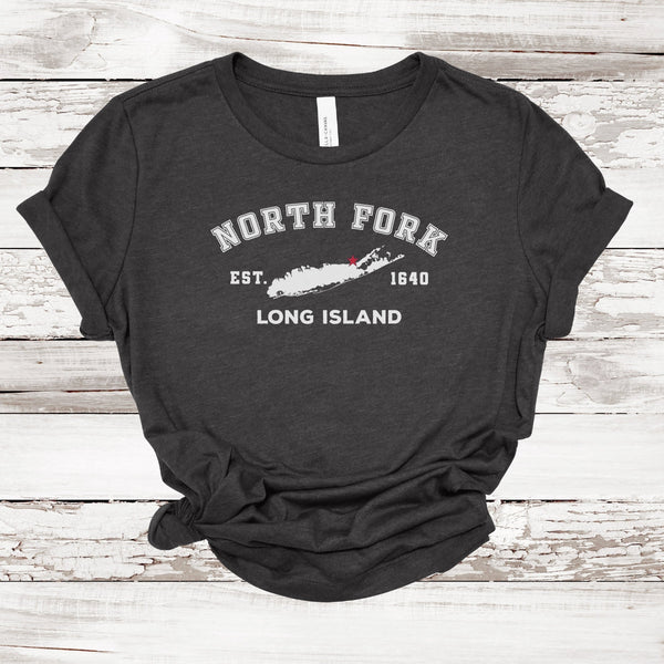 Classic North Fork Long Island T-shirt | Women's Relaxed Fit | Dark Grey Heather M