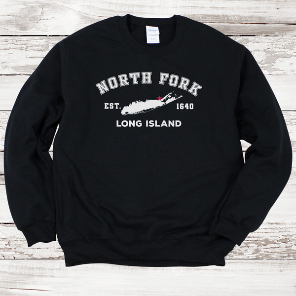 Classic North Fork Long Island Sweatshirt | Adult Unisex | BLACK L