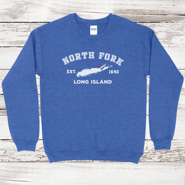 Classic North Fork Long Island Sweatshirt | Adult Unisex Heather Sport Royal
