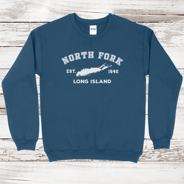 Classic North Fork Long Island Sweatshirt | Adult Unisex Indigo Blue
