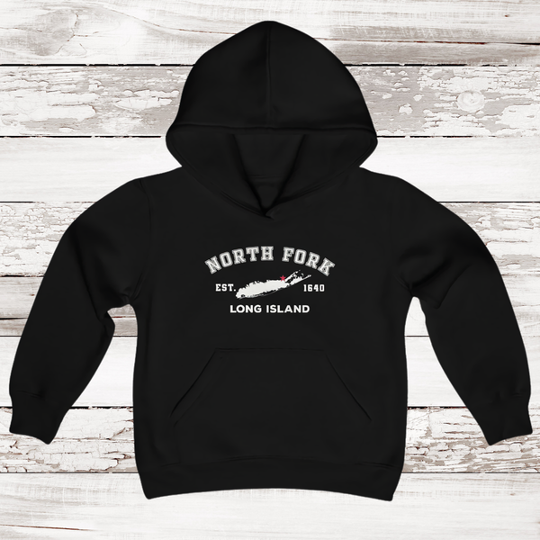 Classic North Fork Long Island Hoodie | Kids | Black