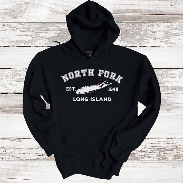 Classic North Fork Long Island Hoodie | Adult Unisex | Black