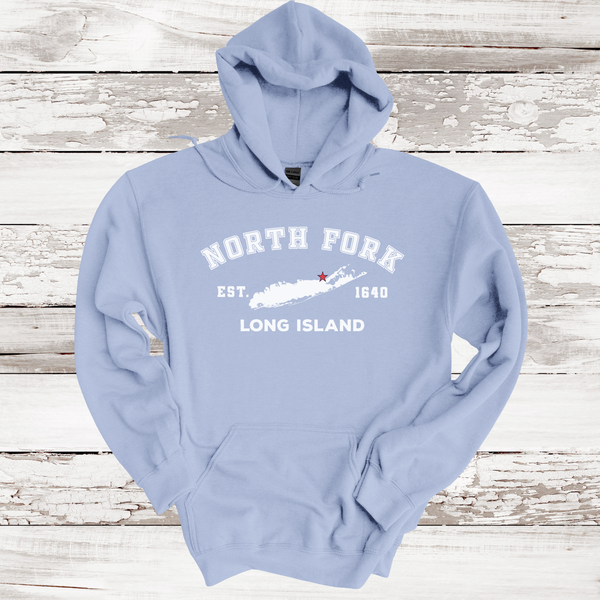 Classic North Fork Long Island Hoodie | Adult Unisex | Light Blue