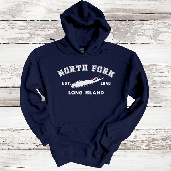 Classic North Fork Long Island Hoodie | Adult Unisex | Navy