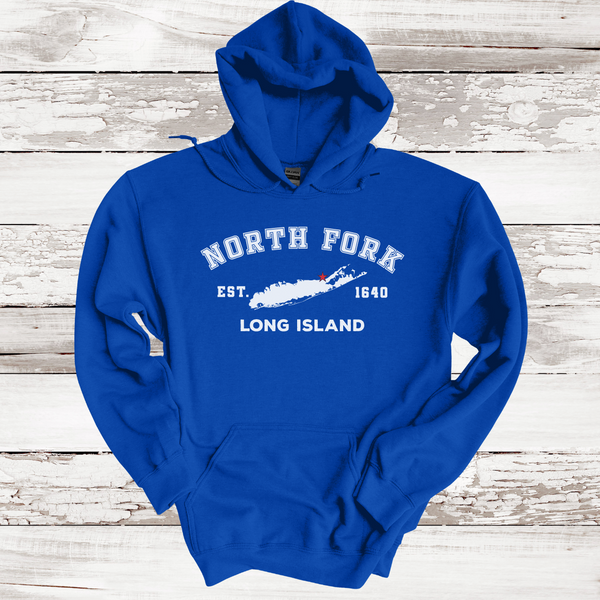 Classic North Fork Long Island Hoodie | Adult Unisex | Royal