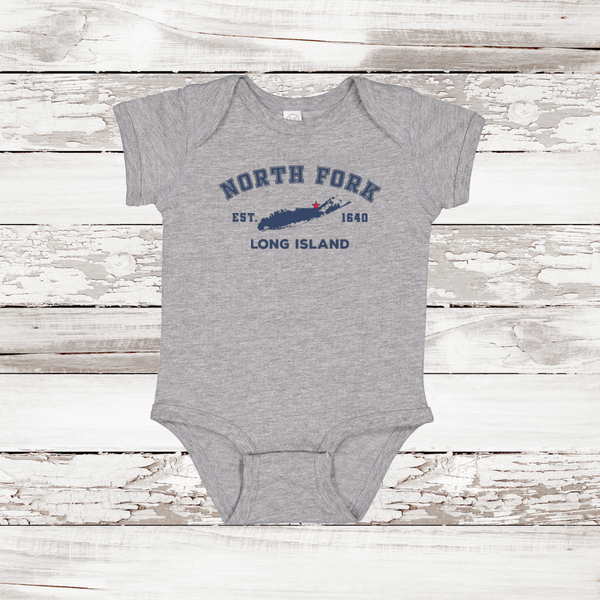 Classic North Fork LI Baby Onesie Heather