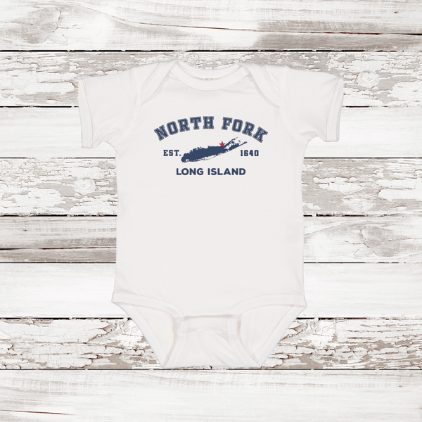 Classic North Fork Long Island Baby Onesie | White