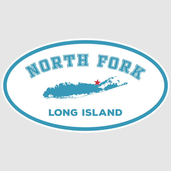 Classic North Fork Long Island Decal Bumper Sticker | White / Aqua